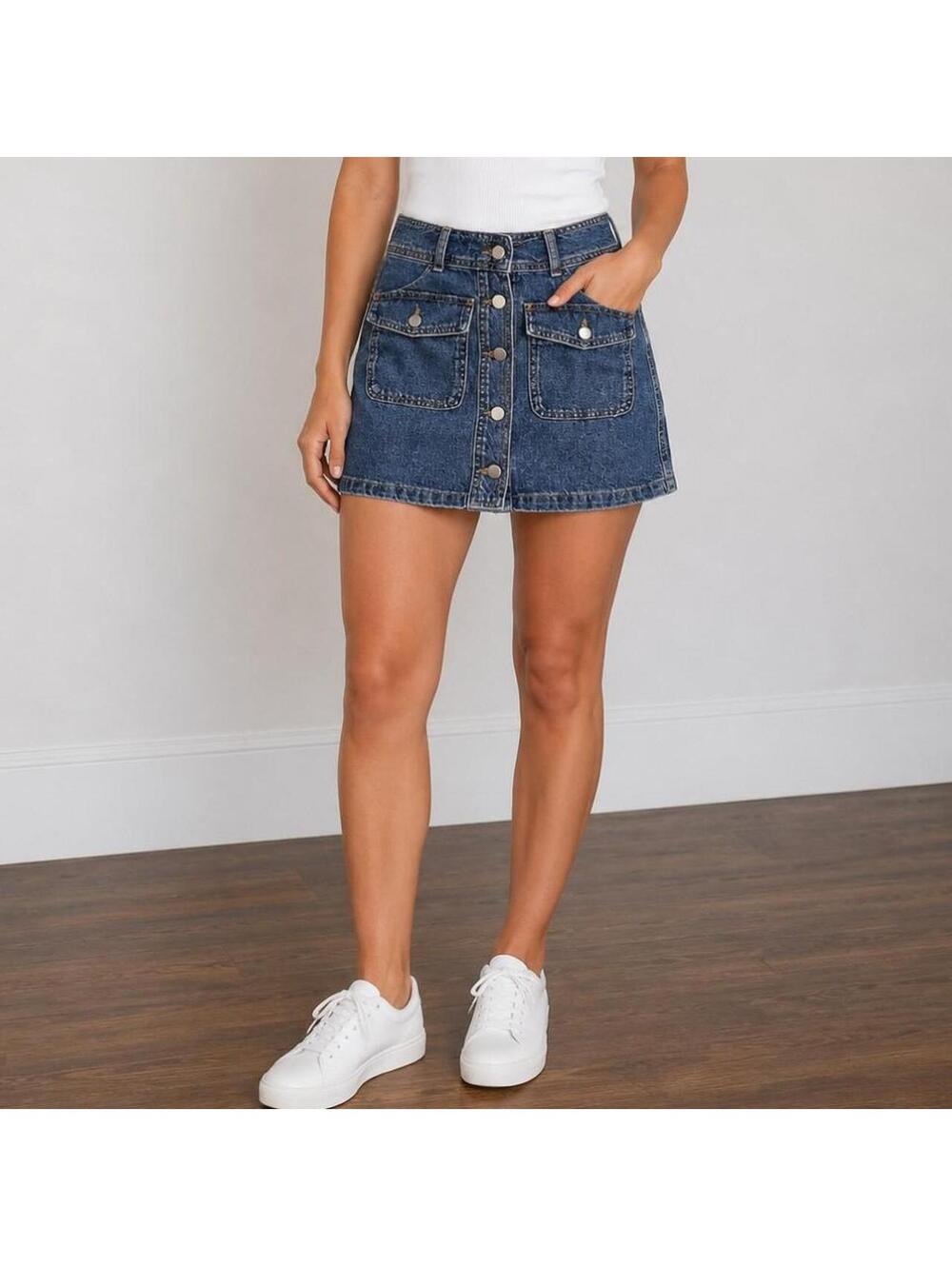 Harper Heritage Y2K Button Front Denim Mini Skirt XS